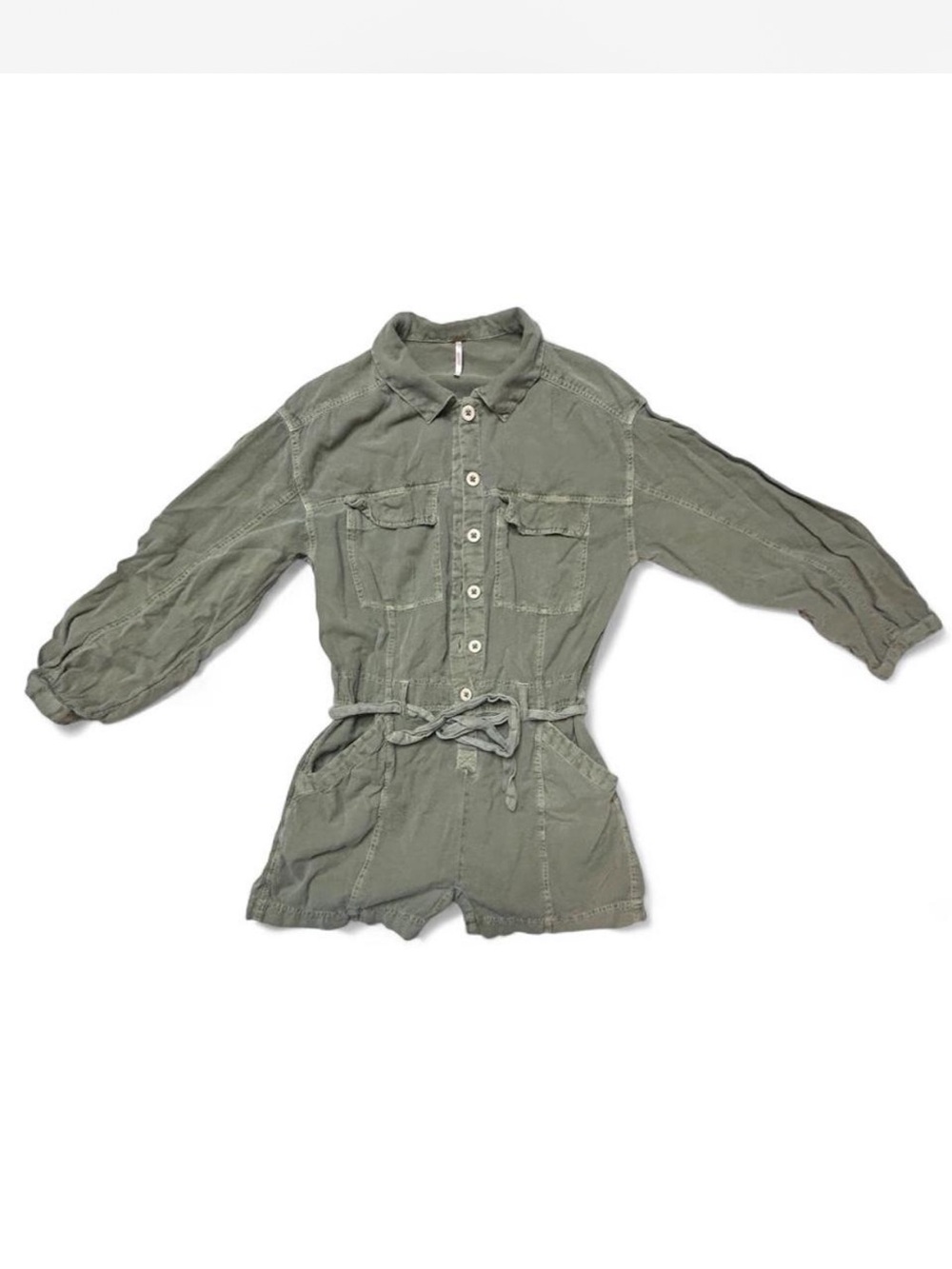 Free People Olive Green Utility Romper with Tie Waist